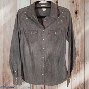 Levis Pearl Snap Gray Western Shirt Medium